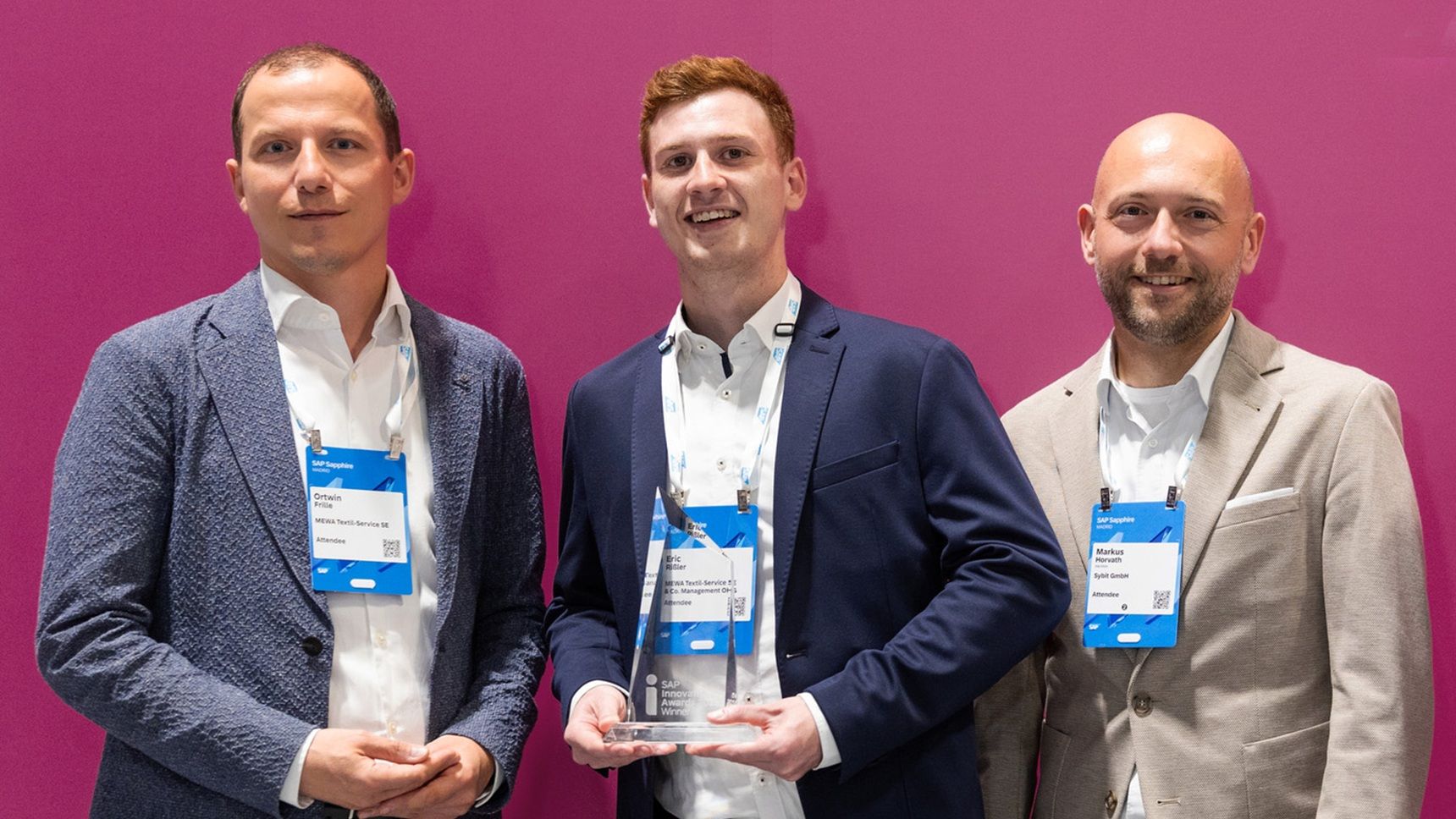 von l. n. r.: Ortwin Frille (Mitarbeiter Prozessmanagement Mewa), Eric Rissler (Projektmanager Applikationsprojekte Mewa), Markus Horvath (Sybit GmbH) - Foto: SAP